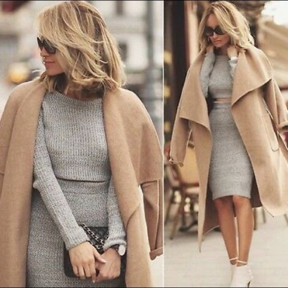 Zara Handmade Camel Beige Waterfall Wool Draped Coat - EUC - Picture 1 of 12